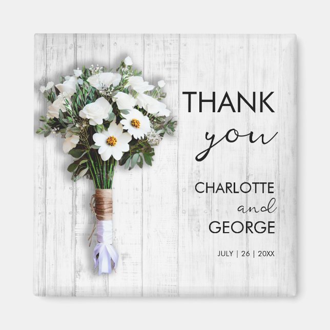 White floral wedding bouquet favours magnet (Front)