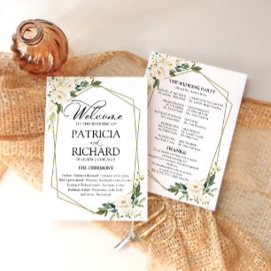 White Floral Wedding Ceremony Program Card