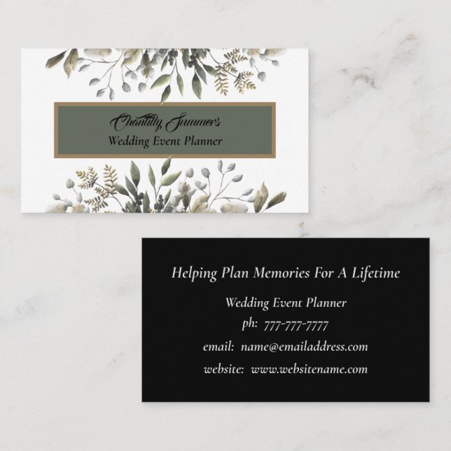 White Floral Wedding Event Planner Business Card (Front/Back)