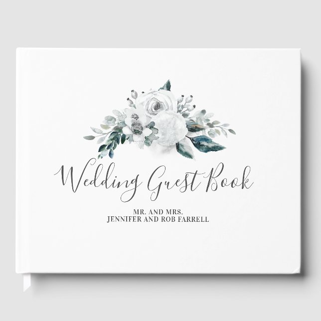White Floral Wedding Guest Book (Front)