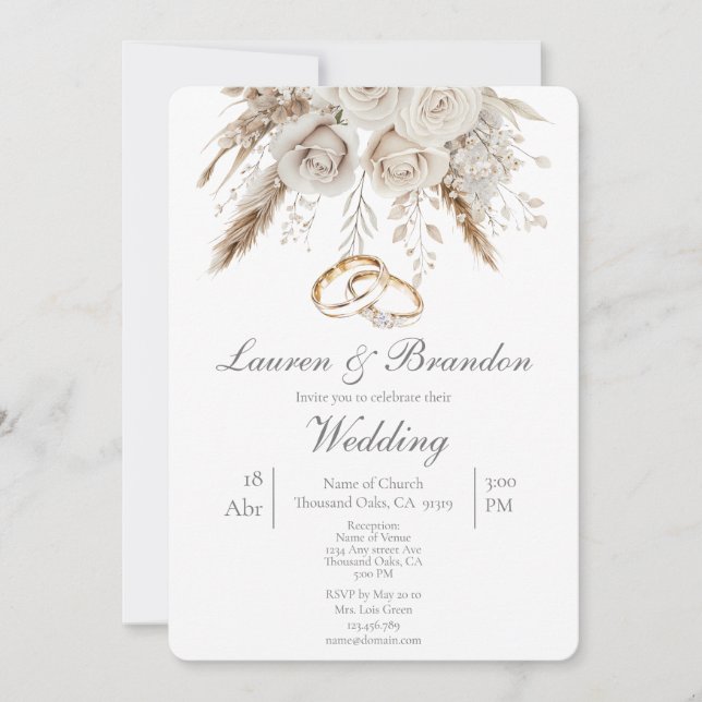 White floral Wedding invitation (Front)