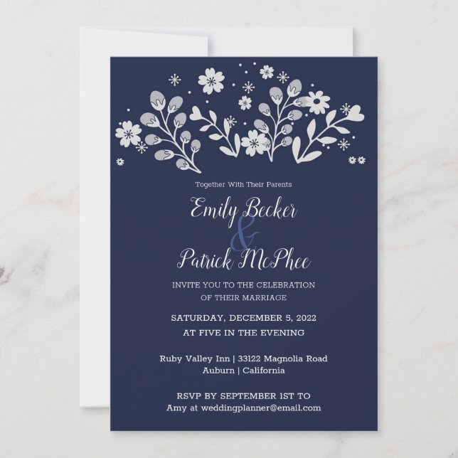 White Floral Wedding Invitation (Front)