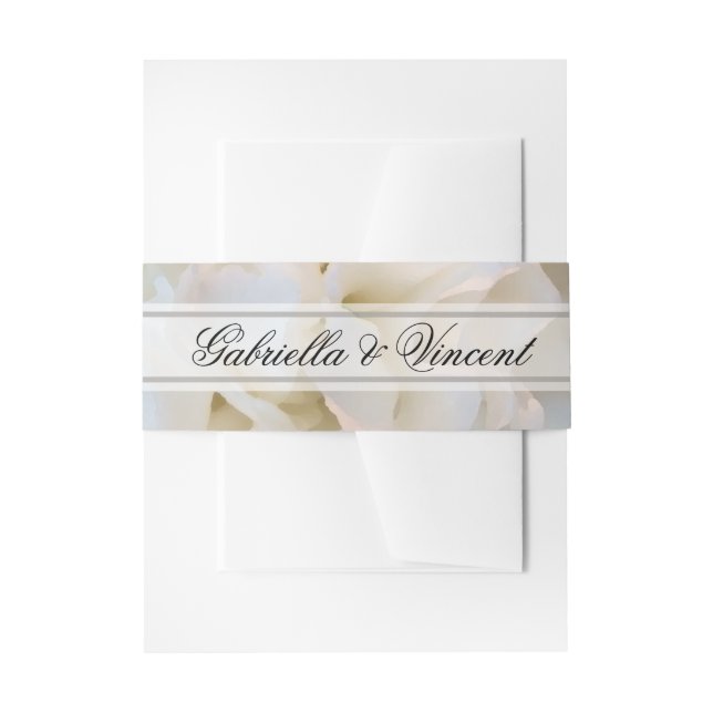 White Floral Wedding Invitation Belly Band (Front Example)