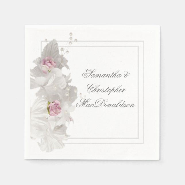 White floral wedding napkin (Front)