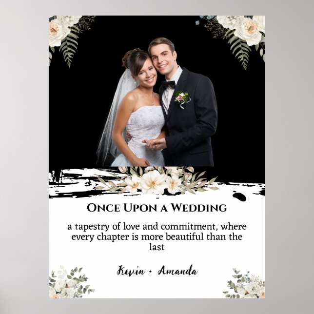 White Floral Wedding Personalized Name Poster (Front)