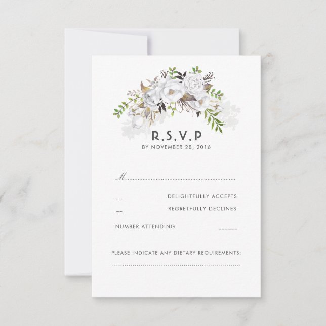 White Floral Wedding RSVP Card (Front)