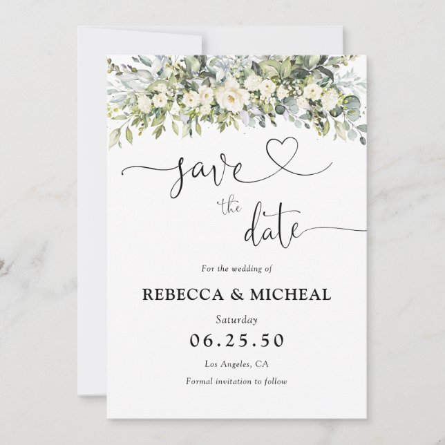 White Floral Wedding Save The Date (Front)