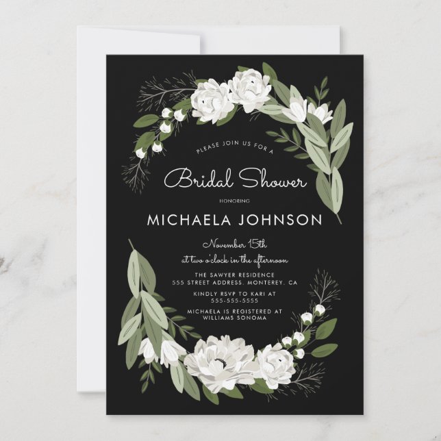 White Floral Wedding Sprigs Invitation (Front)