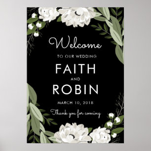 White Floral Wedding Sprigs Welcome Poster