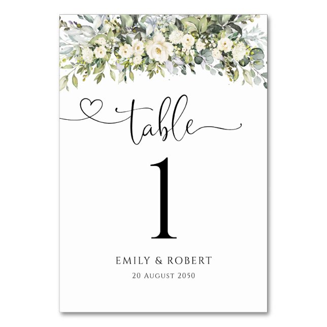 White Floral Wedding Table Numbers (Front)
