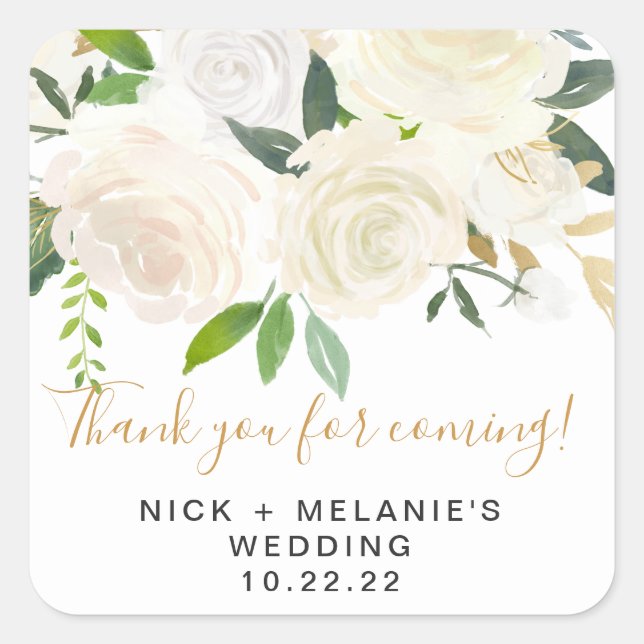 White floral wedding thank you favour sticker (Front)