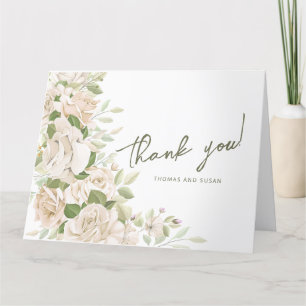 White Floral Wedding Thank You , Greenery Wedding Card