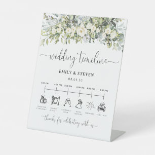 White Floral Wedding Timeline Sign