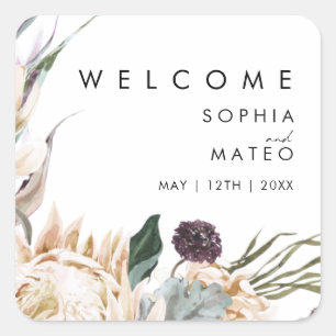 White Floral Wedding Welcome Square stickers