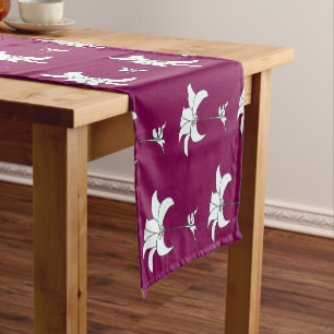 White Floral Wine Short Table Runner