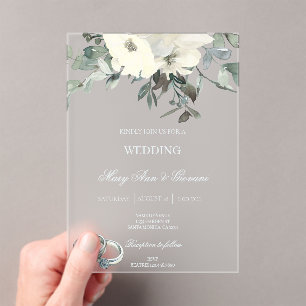 White Floral with gold ring Wedding Acrylic Invita Acrylic Invitations