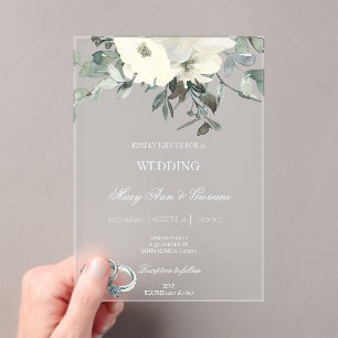 White Floral with gold ring Wedding Acrylic Invita Invitations