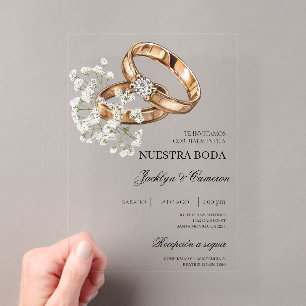 White Floral with ring Spanish Wedding Acrylic Invitations