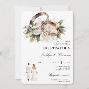 White Floral with ring Spanish Wedding Invitation