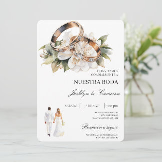 White Floral with ring Spanish Wedding Invitation