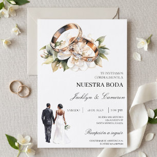 White Floral with ring Spanish Wedding Invitation