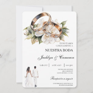 White Floral with ring Spanish Wedding Invitation