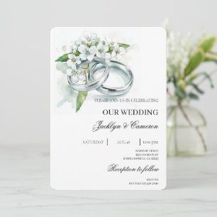 White Floral with ring Wedding Invitation