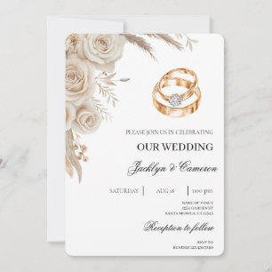 White Floral with ring Wedding Invitation