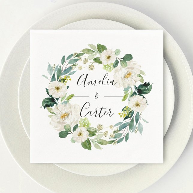 White Floral Wreath Wedding Paper Napkin (Creator Uploaded)