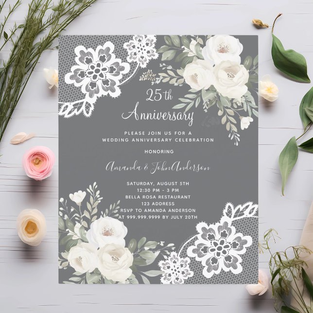 White florals 25th wedding anniversary invitation (Creator Uploaded)
