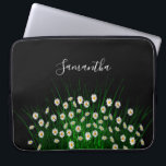 White florals flowers meadow green black laptop sleeve<br><div class="desc">Bright green foliage and white daisies on a summer flower meadow With an elegant black background.  Template for your name,  white letters.</div>