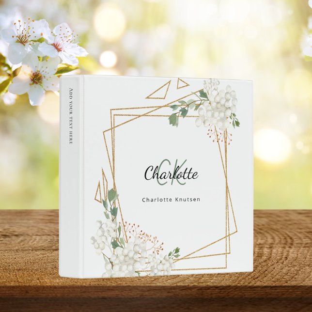 White florals gold geometric frame monogram binder (Creator Uploaded)