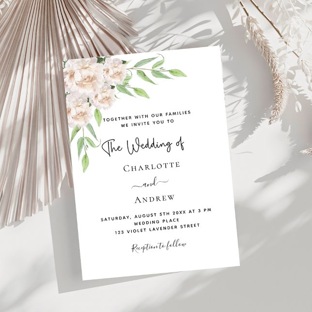 White florals greenery elegant wedding invitation (Creator Uploaded)