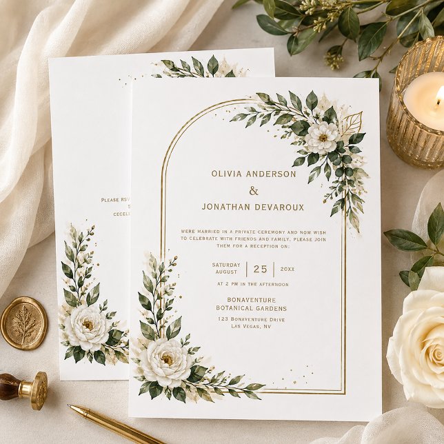 White Florals Sage Greenery Gold Arch Reception | Invitation (Creator Uploaded)