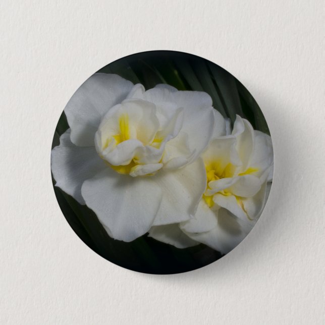 White Flower 2 Inch Round Button (Front)