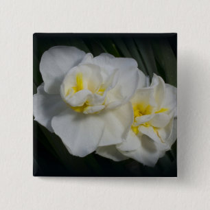 White Flower 2 Inch Square Button