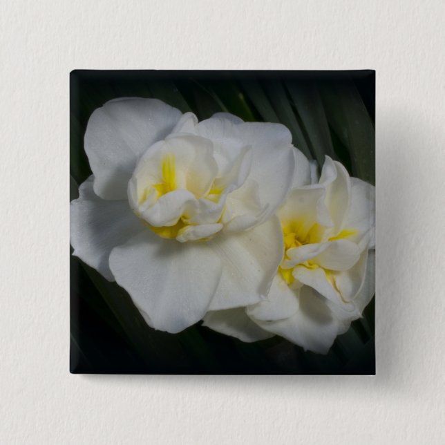 White Flower 2 Inch Square Button (Front)