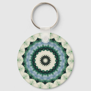 White Flower and Cerulean Blue Mandala Keychain