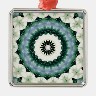 White Flower and Cerulean Blue Mandala Metal Ornament