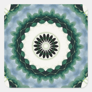 White Flower and Cerulean Blue Mandala Square Sticker