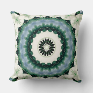 White Flower and Cerulean Blue Mandala Throw Pillow