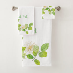 White Flower and Green Leaves Garden Bath Towel Set