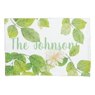 White Flower and Green Leaves Garden Pillowcase
