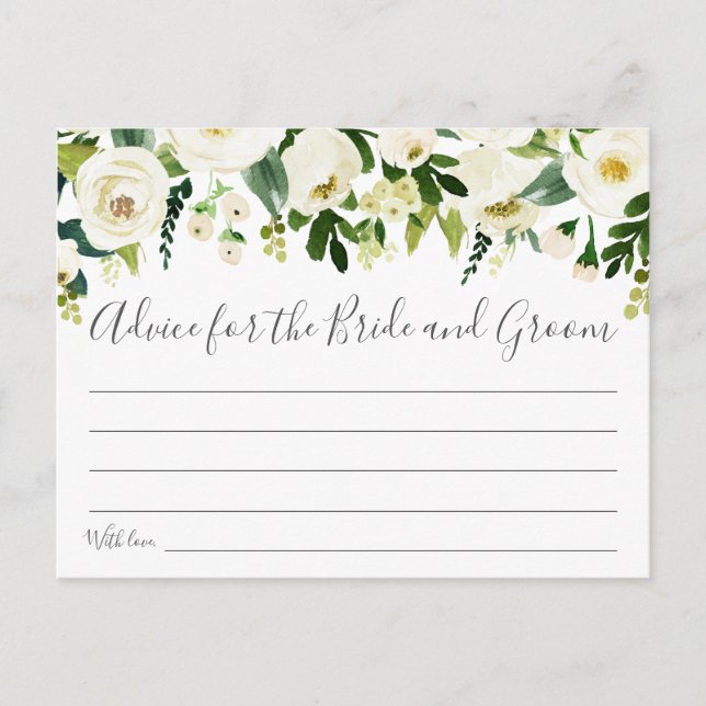 White Flower and Green Wedding Advice Cards (Front)