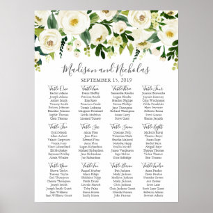 White Flower and Green Wedding Seating Chart