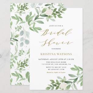 White Flower and Greenery Bridal Shower Invitation