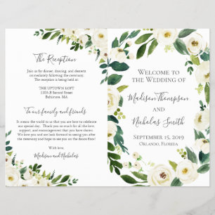 White Flower and Greenery Wedding Program Booklets