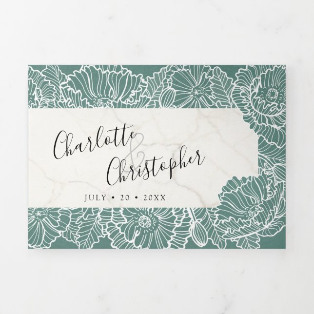 white flower aqua cyan tri-fold all in one wedding (Cover)