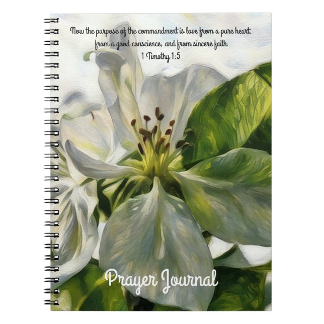White Flower Art Prayer Journal Bible Verse  (Front)