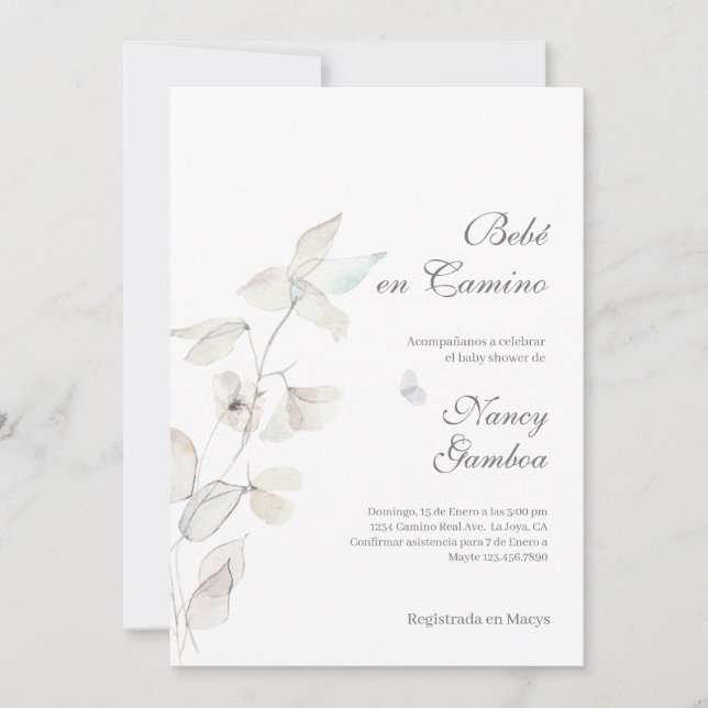 White flower baby shower invitation (Front)